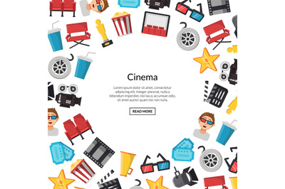 Vector flat cinema icons background with place for text illustration