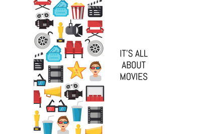 Vector flat cinema icons background with place for text illustration