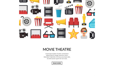 Vector flat cinema icons background with place for text illustration