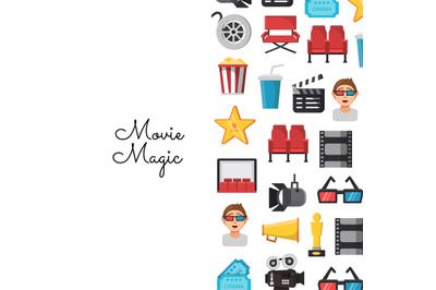 Vector flat cinema icons background on white