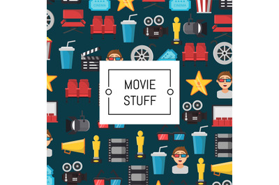 Vector flat cinema icons background with place for text illustration