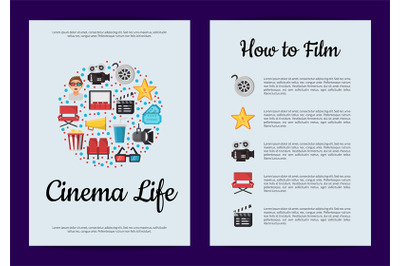 Vector flat cinema icons card or flyer template illustration