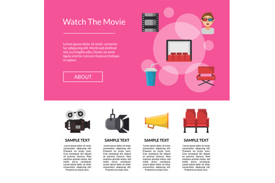 Vector flat cinema icons landing page template illustration