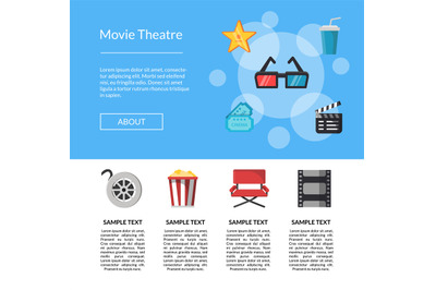 Vector flat cinema icons landing page template illustration