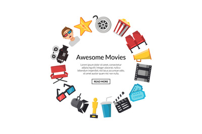 Vector flat cinema icons in circle