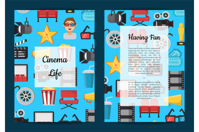 Vector flat cinema icons card or flyer