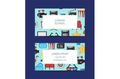 Vector flat cinema icons business card template