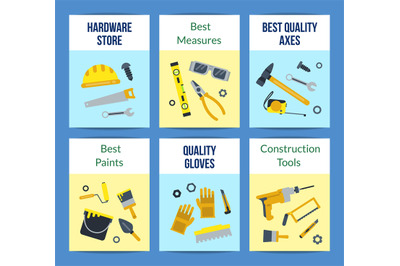 Vector flat construction tools card set