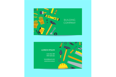 Vector flat construction tools business card