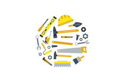 Vector flat construction tools in circle shape illustration