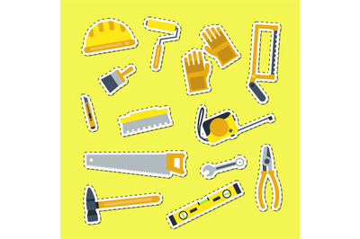 Vector flat construction tools illustration. Building Elements sticker