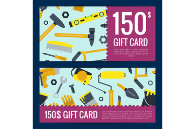 Vector flat construction tools discount or gift voucher templates illu