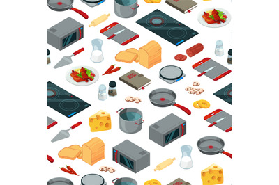 Vector cooking food isometric objects background or pattern illustrati