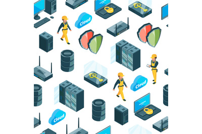 Vector electronic system of data center icons pattern or background il