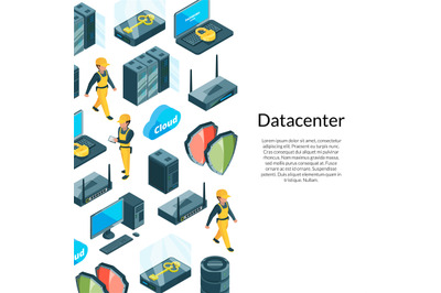 Electronic system of data center icons with illustration