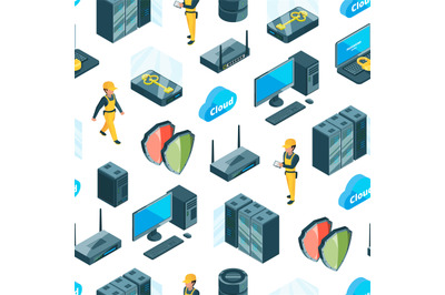 Vector electronic system of data center icons pattern or background il