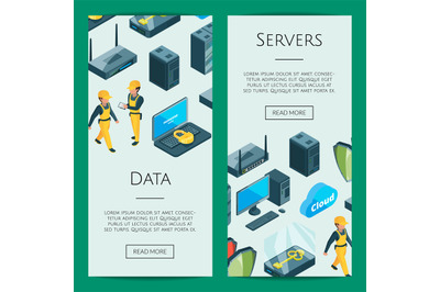 Vector electronic system of data center icons web banner templates ill