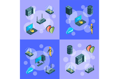 Vector electronic system of data center icons