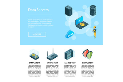 Vector electronic system of data center icons page illustration