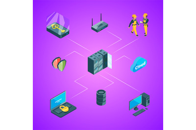 Vector electronic data center icons infographic illustration