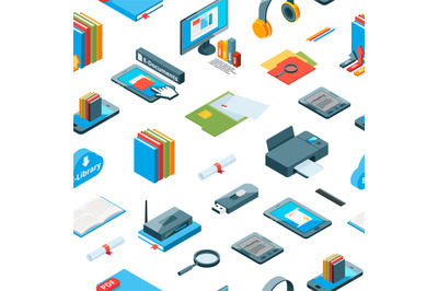 Vector isometric online education icons pattern or background illustra