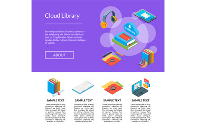 Vector isometric online education icons landing page template illustra