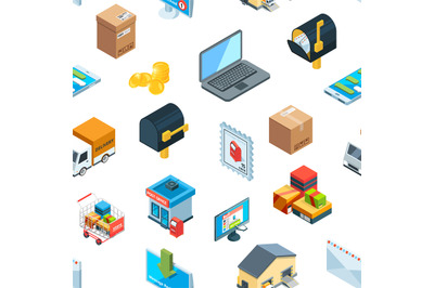 Vector isometric logistics delivery icons pattern background illustrat