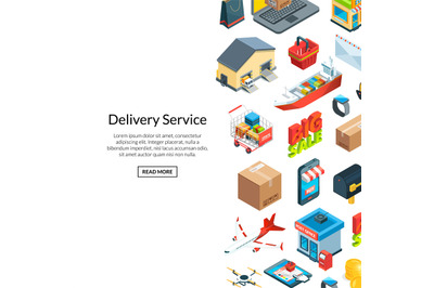 Vector isometric logistics and delivery icons background