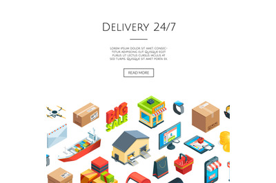 Vector isometric logistics and delivery icons. 3D Internet commerce co