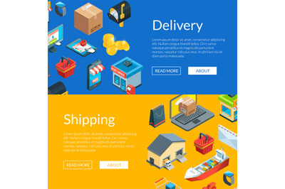 Vector isometric logistics and delivery icons web banner templates ill