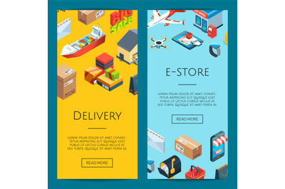 Vector isometric logistics and delivery icons web banner templates ill