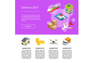 Vector isometric logistics and delivery icons landing page template il