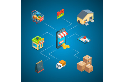 Vector isometric shipping and delivery icons infographic concept illus