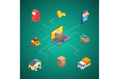 Vector isometric shipping and delivery icons infographic concept illus