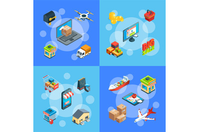 Vector isometric shipping and delivery icons infographic concept illus