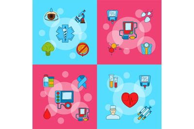 Vector colored diabetes icons infographic concept illustration