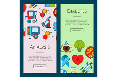 Vector colored diabetes icons web banner illustration