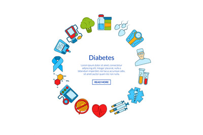 Vector colored diabetes icons in circle shape