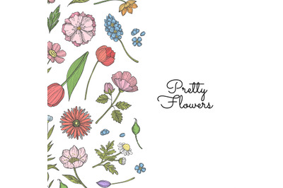 Vector hand drawn flowers background banner illustration