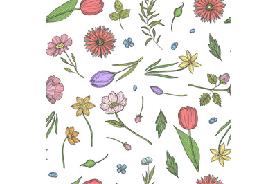 Vector hand drawn flowers pattern or background illustration