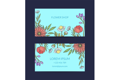 Vector hand drawn flowers business card template illustration