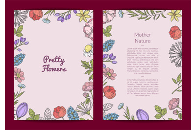 Vector hand drawn flowers card or flyer template illustration