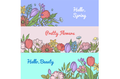 Vector hand drawn flowers web banner templates illustration