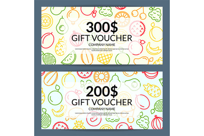 Vector line fruits icons discount or gift voucher templates illustrati