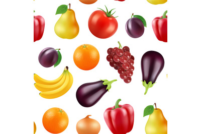 Vector realistic fruits and berries pattern or background illustration