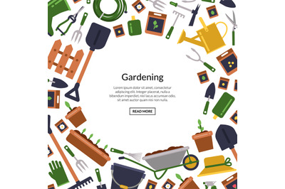 Vector flat gardening icons background with place for text illustratio