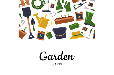 Vector flat gardening icons background with place for text illustratio