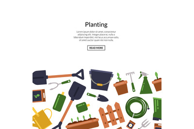 Vector flat gardening icons background with place for text illustratio