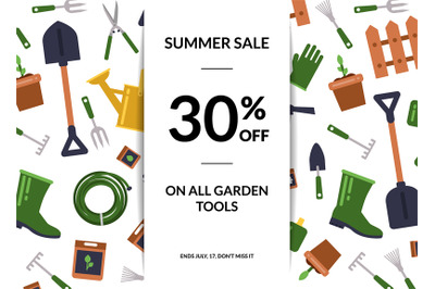 Vector flat gardening icons sale poster