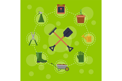 Vector flat gardening icons infographic